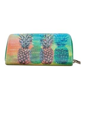 Pineapple Tropical Hawaii Aloha Zip Around Wallet Vacation Travel Resortwear